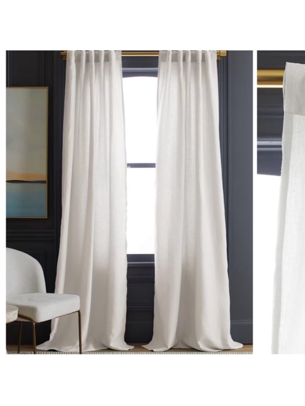 NWT QUINCE Set Of 2 48x84 European Linen Curtains Light Filtering Cream 8315
